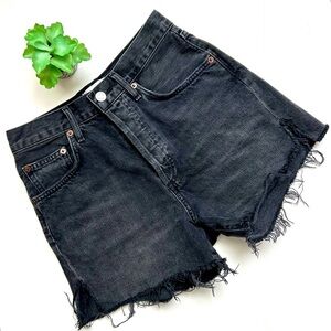 Agolde Dee Cut-Off Denim Jean Shorts Long Black Gray Exhibit Wash Size 25